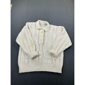 Vintage Hunters Glen Sweater Mens Large‎ White Cable Knit Henley Korea 90s